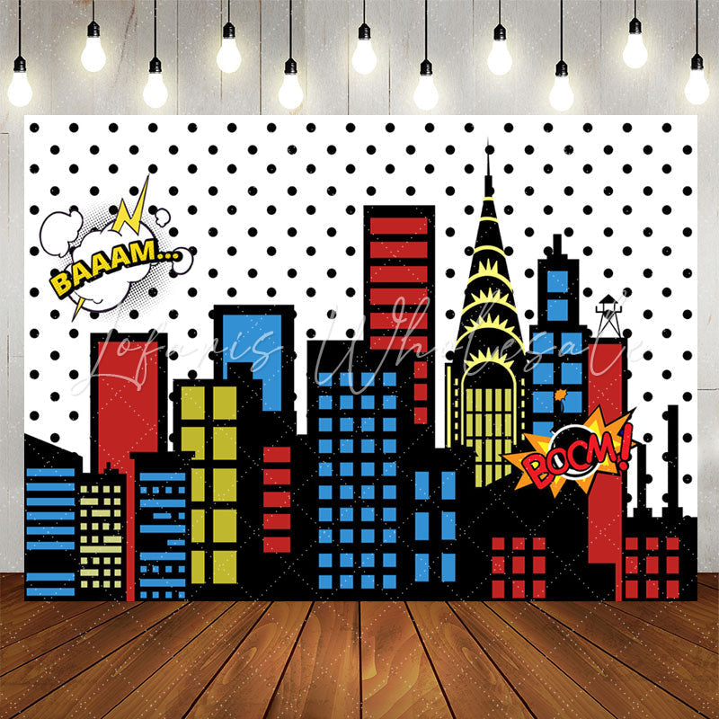 Lofaris Super City Skyline Buildings Children Birthday Party Backdrops