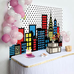 Superhero Super Skyline Buildings Photography Backdrop For Boys