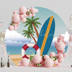Surfboard and Palm Tree Round Backdrop for Beach Party