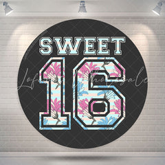 Lofaris Sweet 16 Black Floral Birthday Round Backdrop Cover