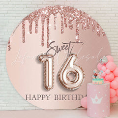 Lofaris Sweet 16 Rose Pink Birthday Round Backdrop Cover