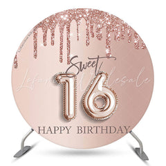 Lofaris Sweet 16 Rose Pink Birthday Round Backdrop Cover