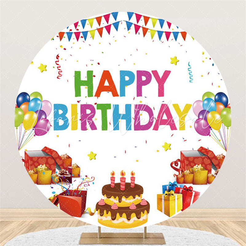 Lofaris Sweet Cake And Balloons Round Happy Birthday Backdrop