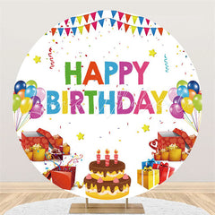 Lofaris Sweet Cake And Balloons Round Happy Birthday Backdrop