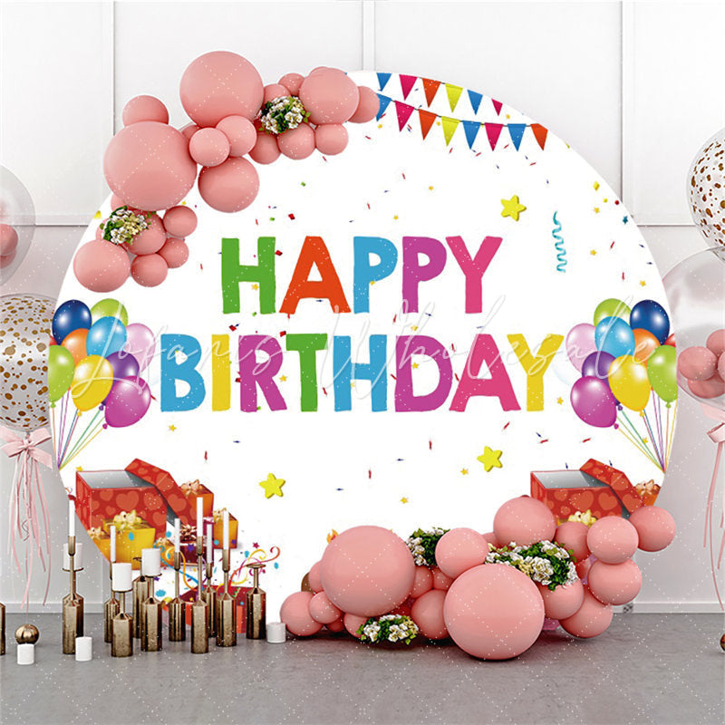 Lofaris Sweet Cake And Balloons Round Happy Birthday Backdrop