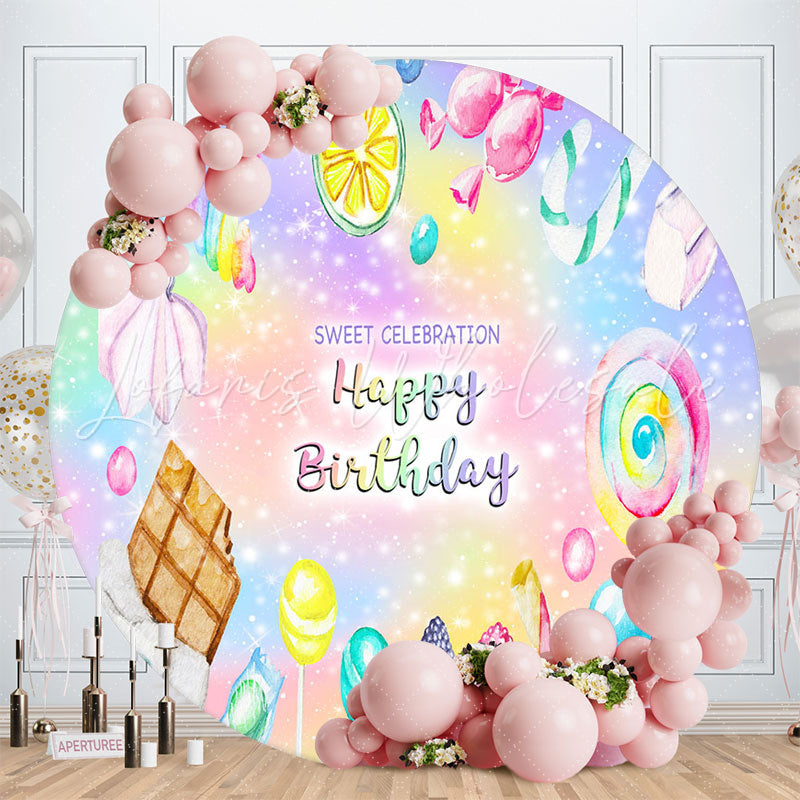 Lofaris Sweet Celebration Candy Round Birthday Backdrop