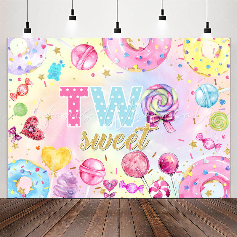 Lofaris Sweet Colorful Candy And Donuts 2nd Birthday Backdrop