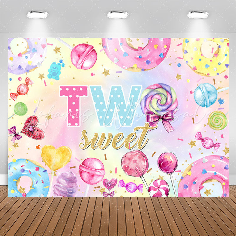 Lofaris Sweet Colorful Candy And Donuts 2nd Birthday Backdrop