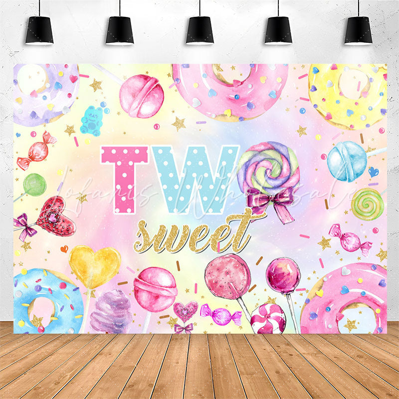 Lofaris Sweet Colorful Candy And Donuts 2nd Birthday Backdrop