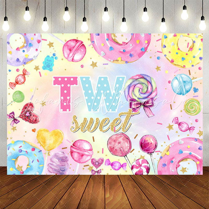 Lofaris Sweet Colorful Candy And Donuts 2nd Birthday Backdrop