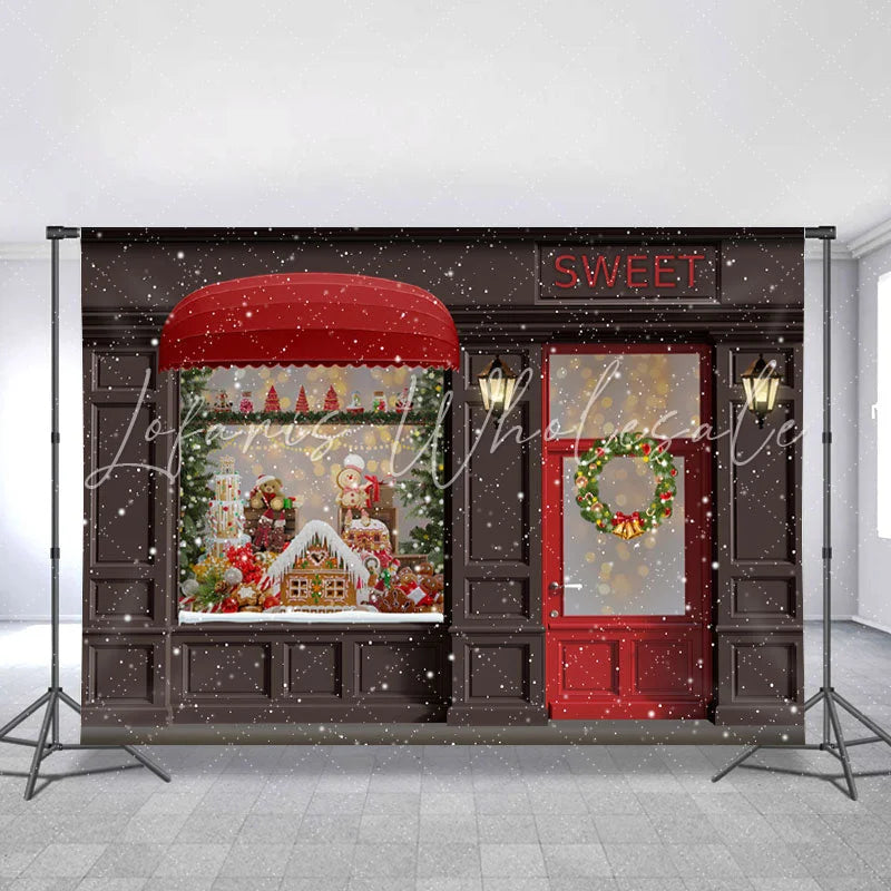 Lofaris Sweet Gingerbread Snowy Wreath Christmas Backdrops