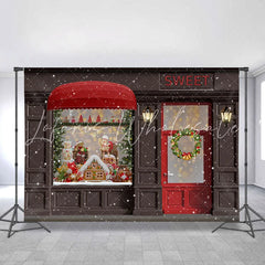 Lofaris Sweet Gingerbread Snowy Wreath Christmas Backdrops