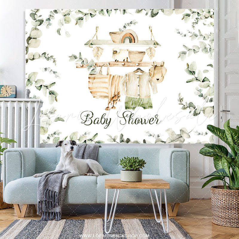 Lofaris Sweet Green Leaves Baby Shower Backdrop For Boy