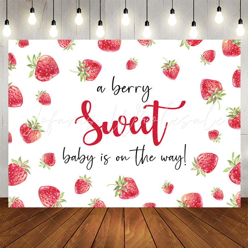 Lofaris Sweet On The Way Strawberry White Baby Shower Backdrop