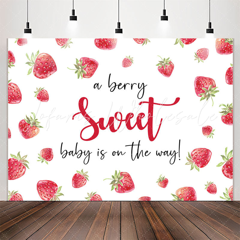 Lofaris Sweet On The Way Strawberry White Baby Shower Backdrop