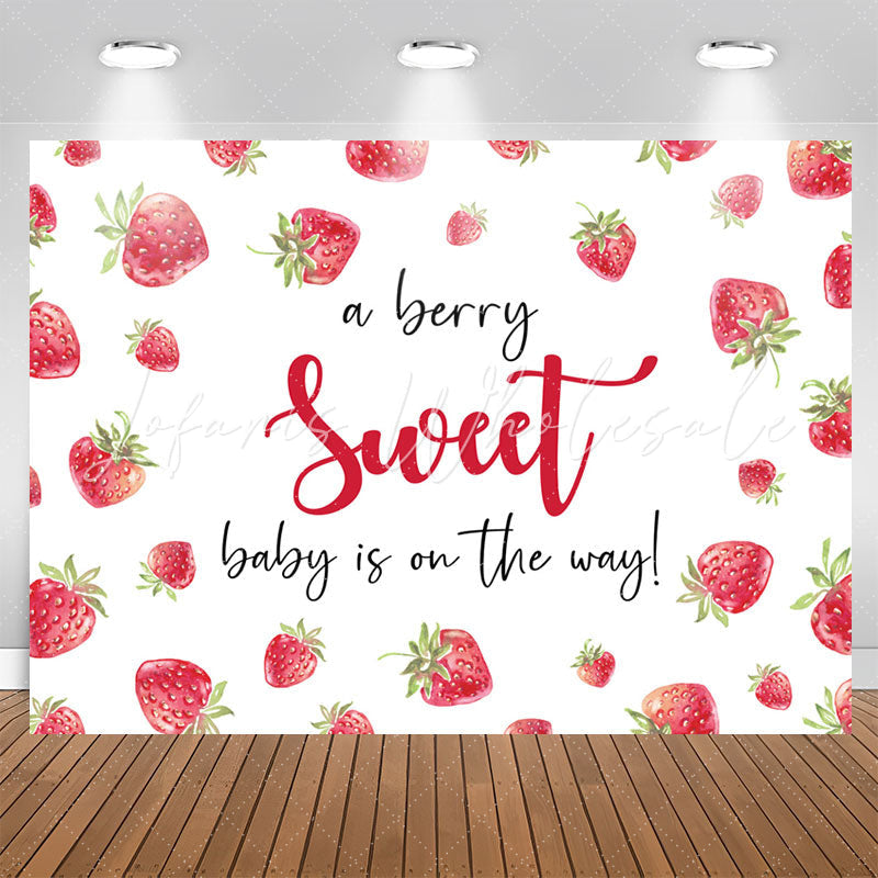 Lofaris Sweet On The Way Strawberry White Baby Shower Backdrop