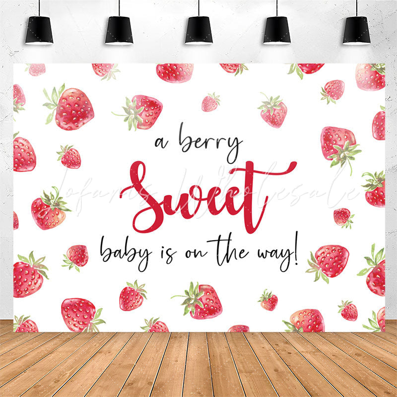 Lofaris Sweet On The Way Strawberry White Baby Shower Backdrop