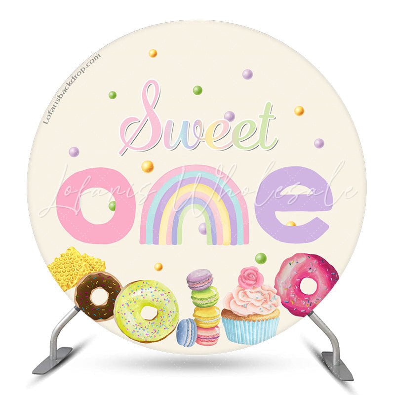 Lofaris Sweet Rainbow Candy 1st Birthday Round Backdrop