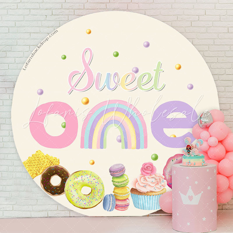 Lofaris Sweet Rainbow Candy 1st Birthday Round Backdrop