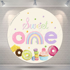 Lofaris Sweet Rainbow Candy 1st Birthday Round Backdrop