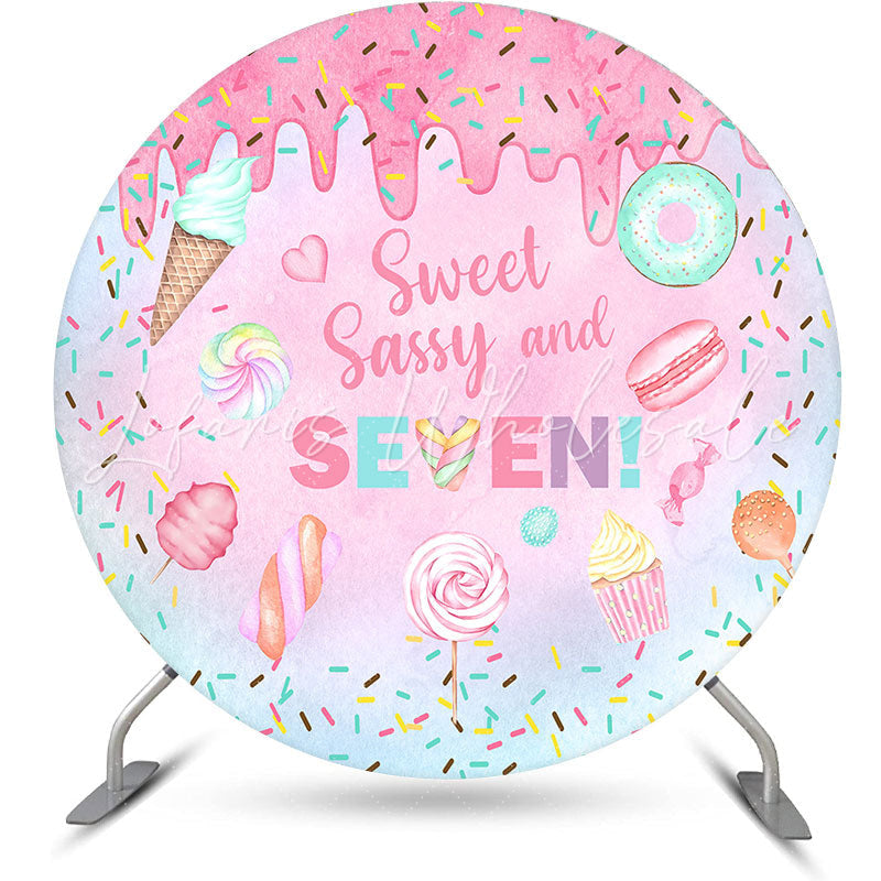 Lofaris Sweet Sassy Seven Pink Round 7th Birthday Backdrop