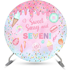Lofaris Sweet Sassy Seven Pink Round 7th Birthday Backdrop