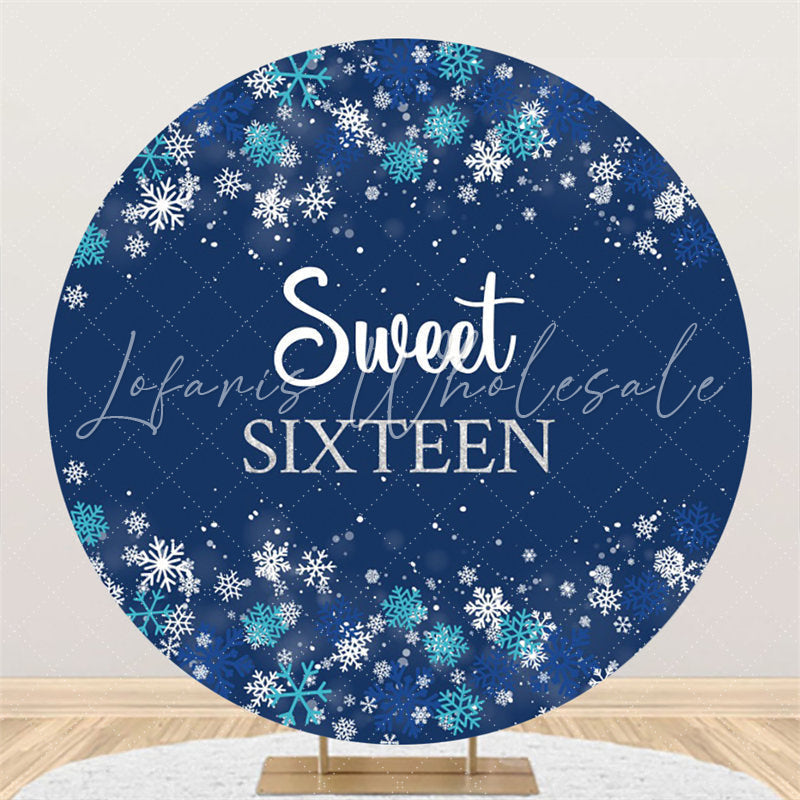 Lofaris Sweet Sixteen Snowflake Happy Birthday Round Backdrop