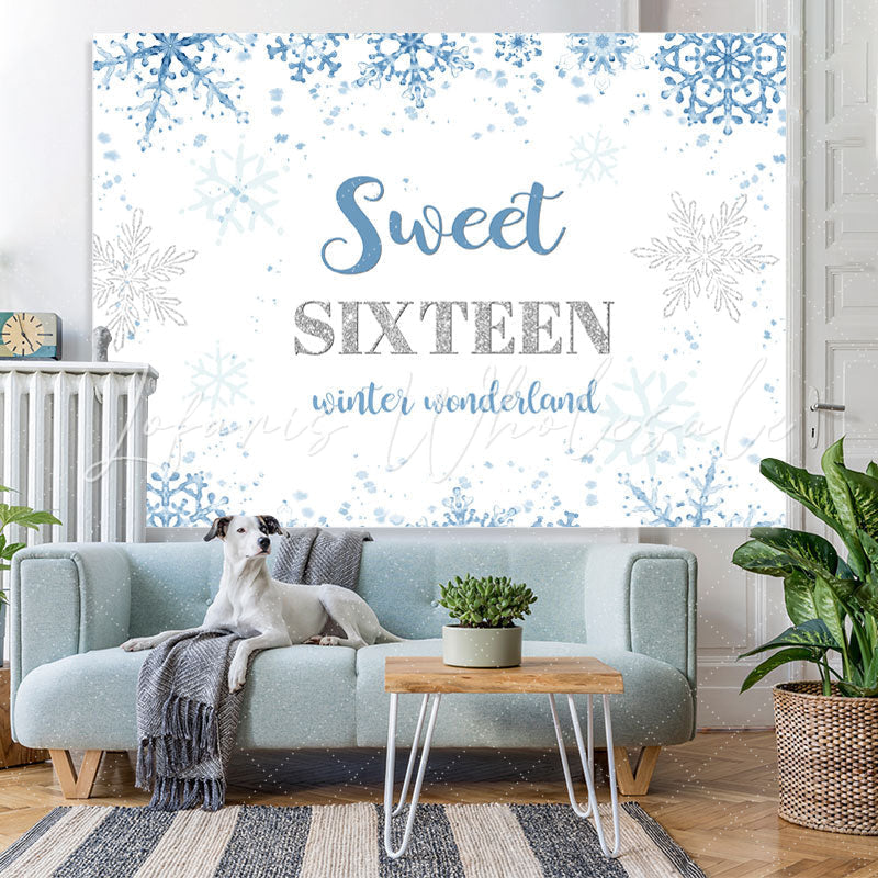 Lofaris Sweet Sixteen Winter Wonderland Blue Birthday Backdrop