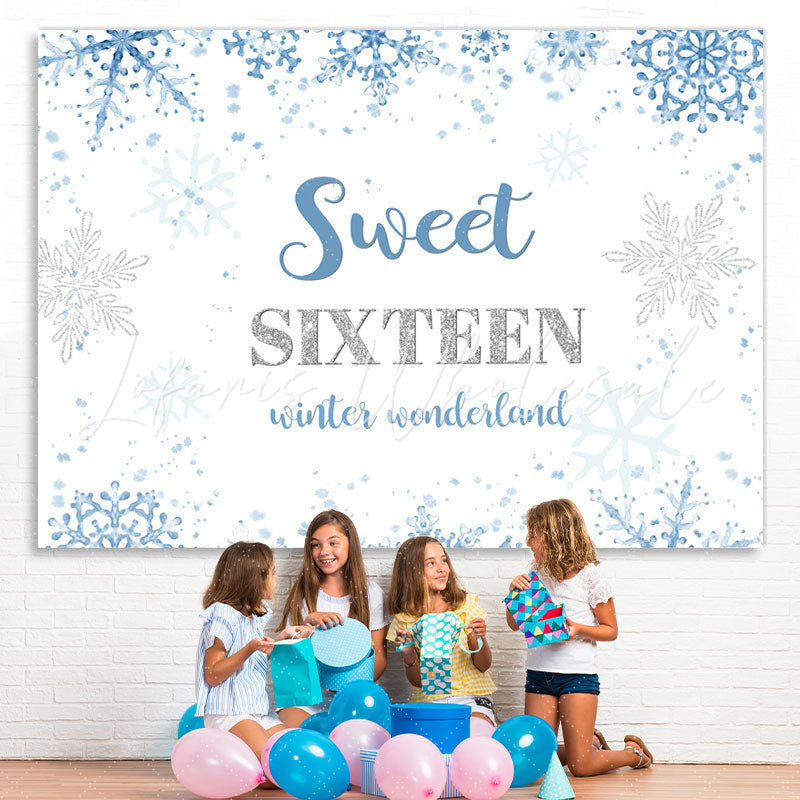 Lofaris Sweet Sixteen Winter Wonderland Blue Birthday Backdrop