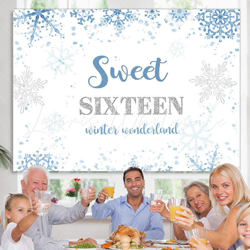 Lofaris Sweet Sixteen Winter Wonderland Blue Birthday Backdrop