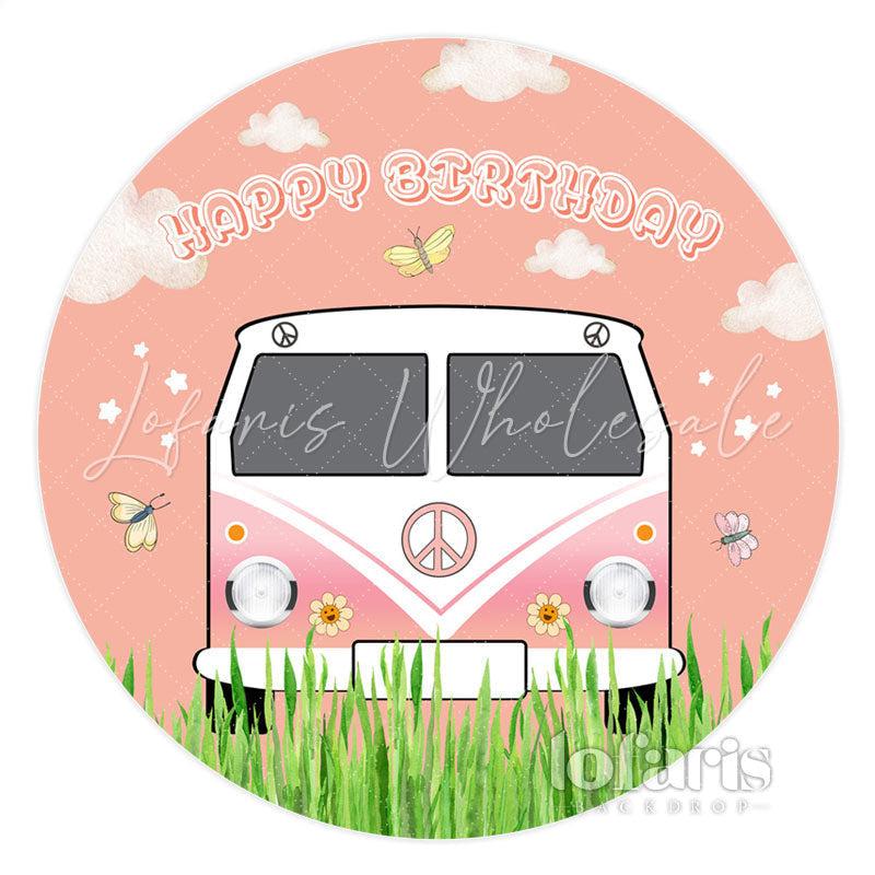 Lofaris Sweet Spring Car Outside Circle Birthday Backdrop