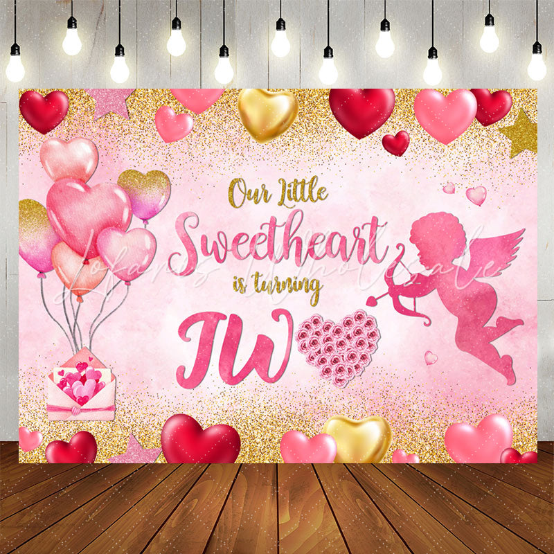 Lofaris Sweetheart Two Pink Balloon 2nd Birthday Backdrop