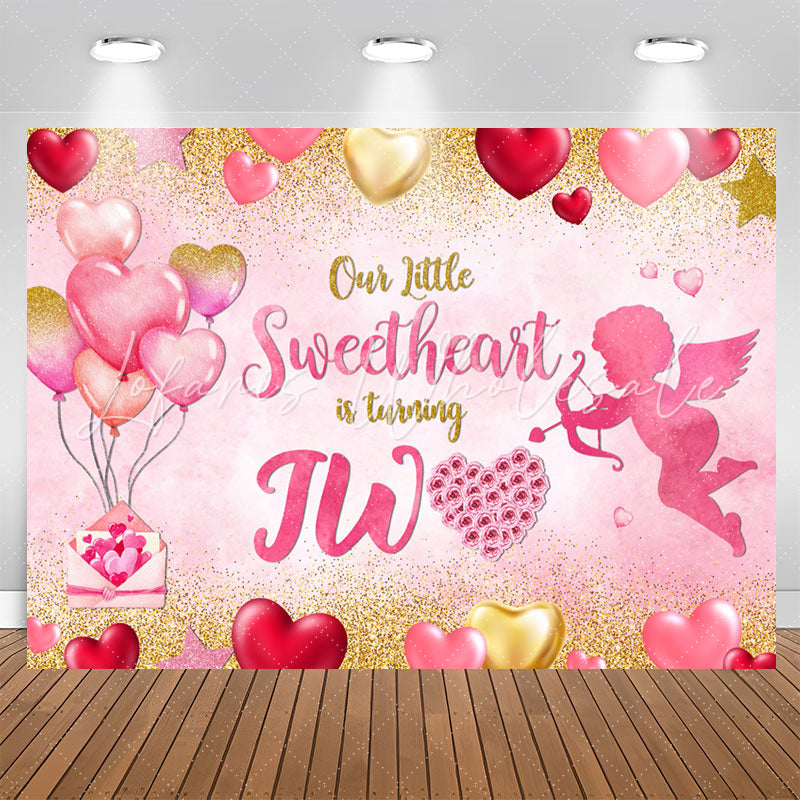 Lofaris Sweetheart Two Pink Balloon 2nd Birthday Backdrop
