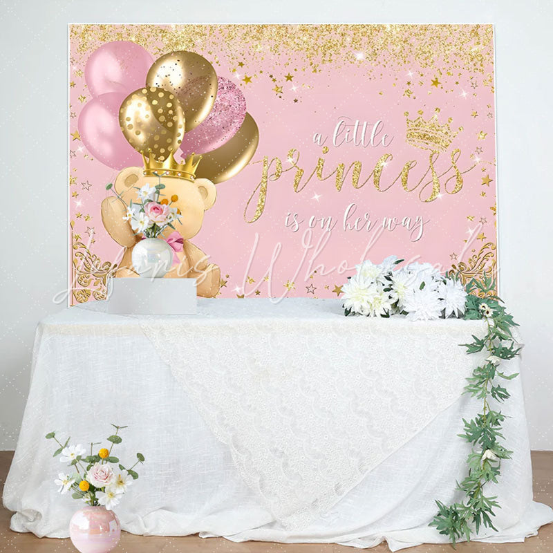 Lofaris Teddy Bear Balloon Crown Pink Baby Shower Backdrop