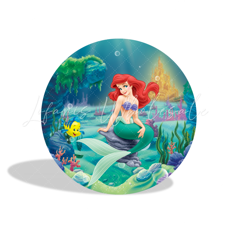 The Little Mermaid Birthday Party Round Backdrop Cover Plinth Cylinder Pedestal Cloth Cover