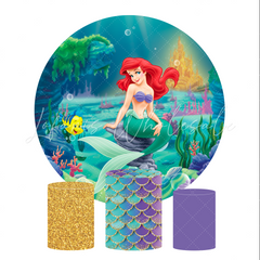 The Little Mermaid Birthday Party Round Backdrop Cover Plinth Cylinder Pedestal Cloth Cover