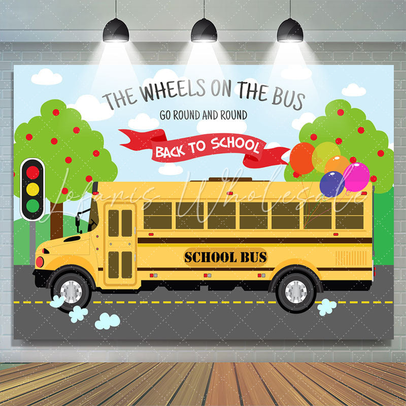 Lofaris The Wheels On Bus Blue Sky Back To School Backdrop