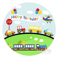 Lofaris Transportation Colorful Happy Birthday Circle Backdrop
