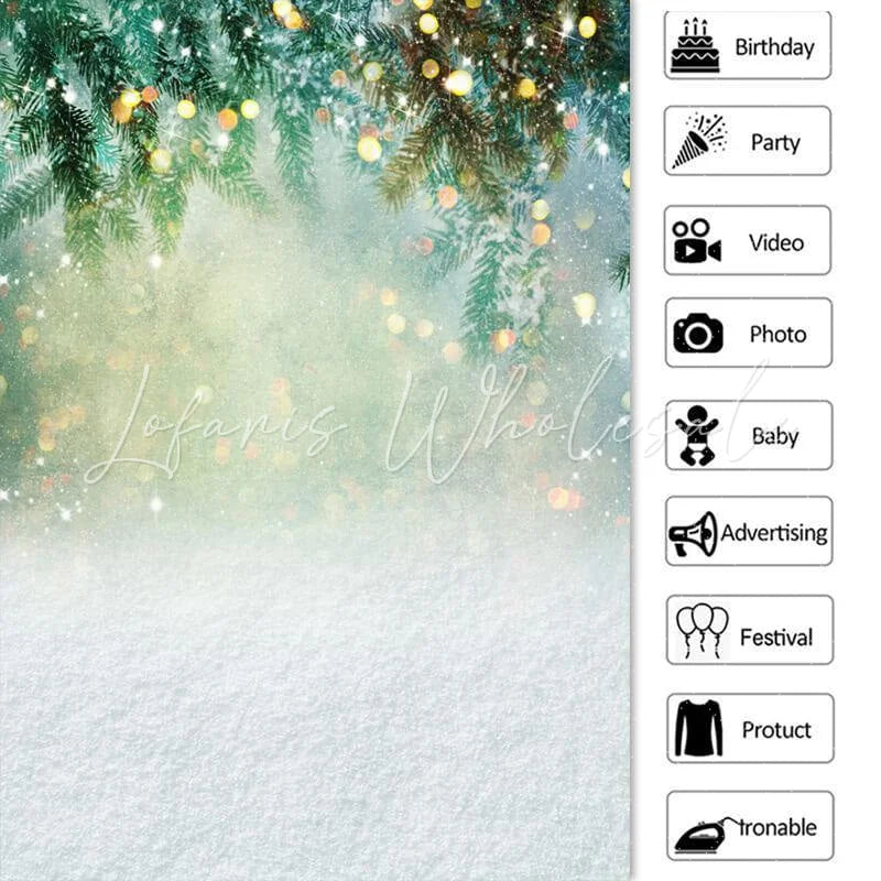 Lofaris Tree Snow Gold Glitter Bokeh Winter Christmas Party Backdrop