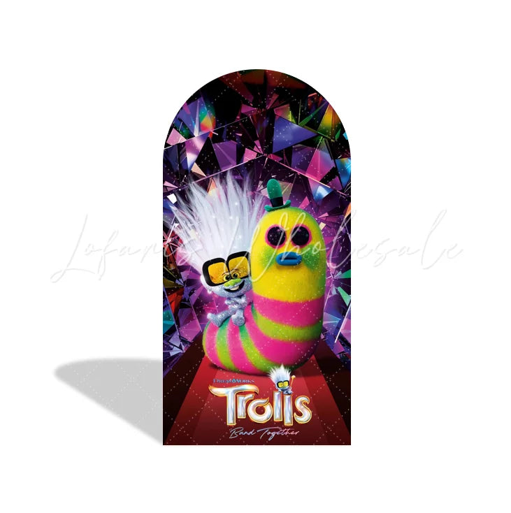 Trolls Theme Cartoon Arch Backdrop Wall Cloth Cover For Birthday Baby Shower Party