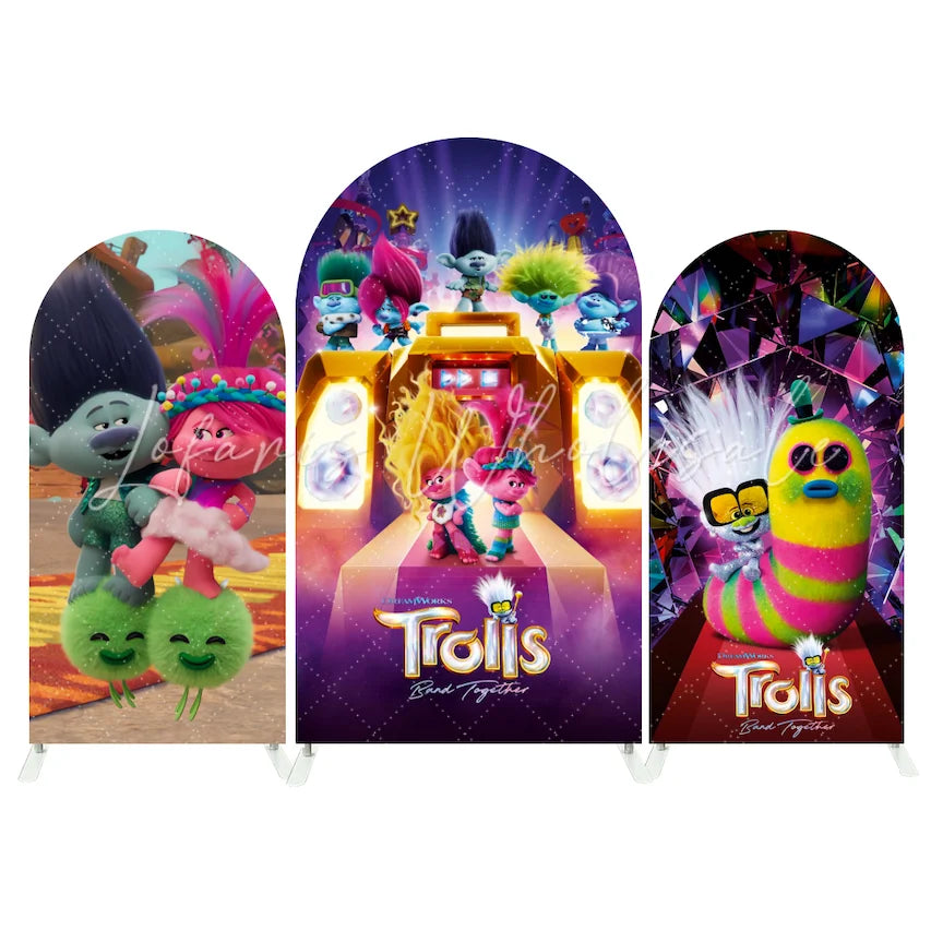 Trolls Theme Cartoon Arch Backdrop Wall Cloth Cover For Birthday Baby Shower Party
