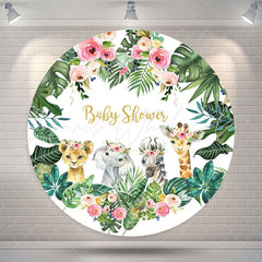 Lofaris Tropical Leaf Floral Animal Round Baby Shower Backdrop