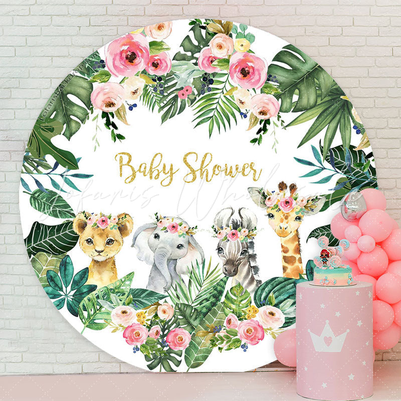 Lofaris Tropical Leaf Floral Animal Round Baby Shower Backdrop