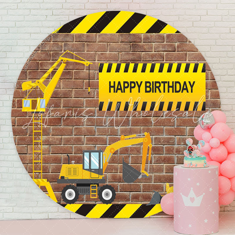Lofaris Truck Brick Happy Birthday Round Backdrop For Boy