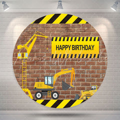 Lofaris Truck Brick Happy Birthday Round Backdrop For Boy
