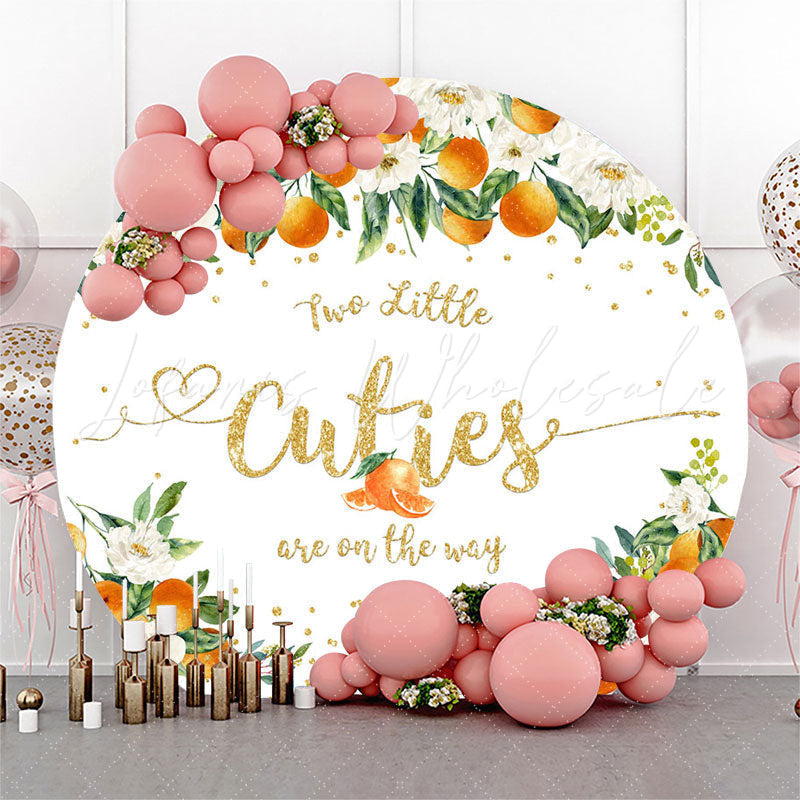 Lofaris Two Cuties On The Way Orange Floral Baby Shower Backdrop