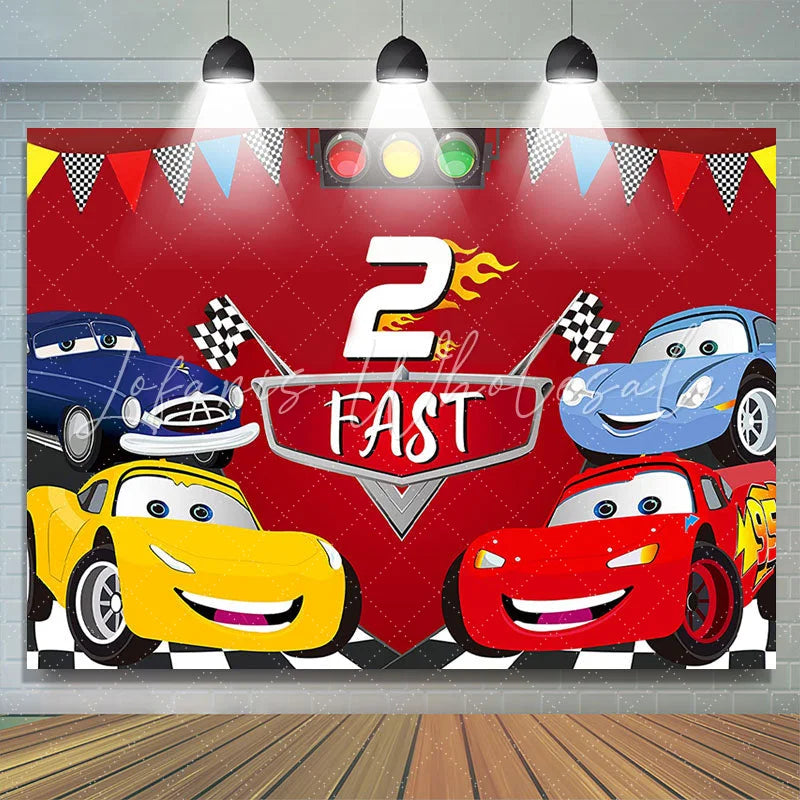 Lofaris Two Fast Race Car 2nd Boy Birthday Party Backdrop
