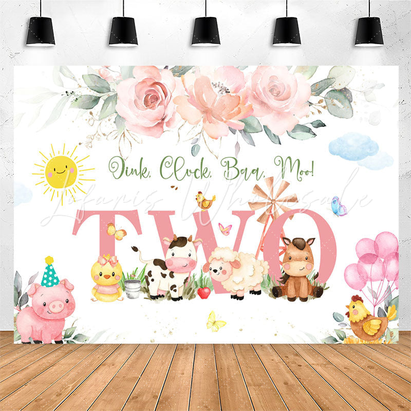 Lofaris Two Floral Plants Animals 2nd Birthday Backdrop