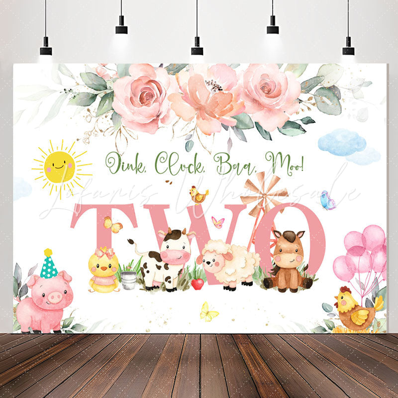 Lofaris Two Floral Plants Animals 2nd Birthday Backdrop