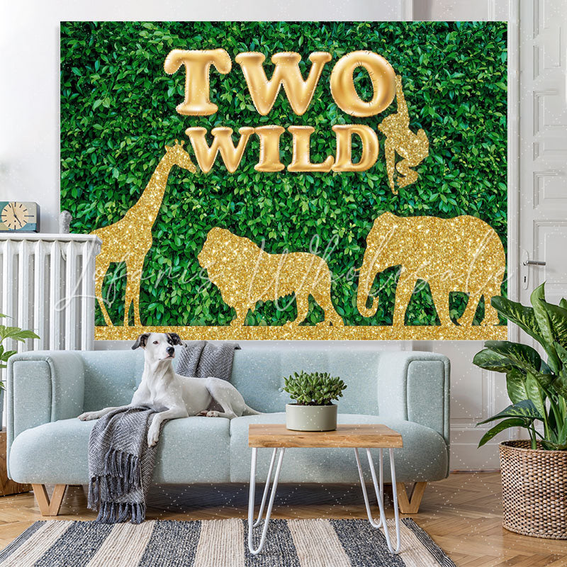 Lofaris Two Wild Grass Jungle Safari Animals Gold 2nd Birthday Backdrop